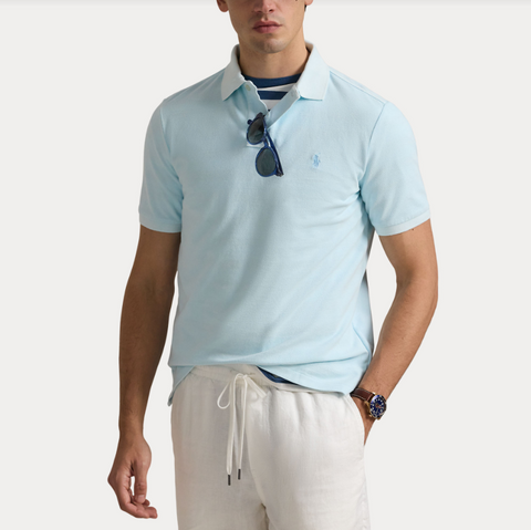 Mineral  dyed mesh polo shirt Turquoise/Aqua