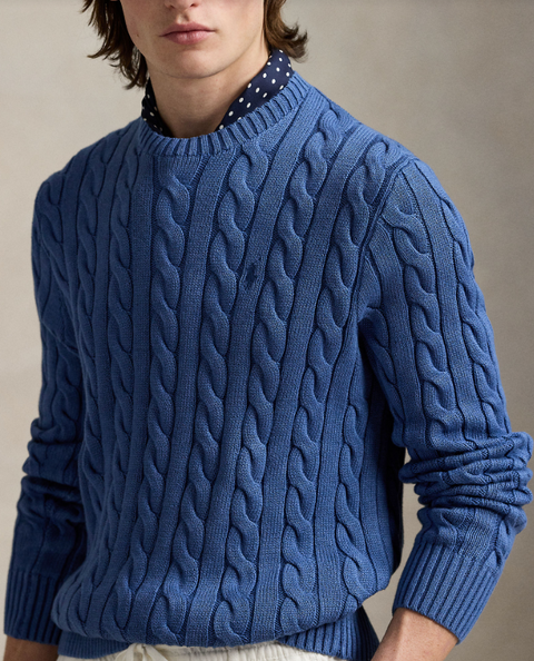 CABLE-KNIT GARMENT-DYED Blå