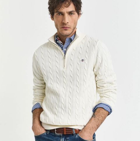 Cotton cable half zip Kremfarget