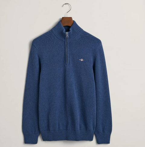 Casual cotton Halfzip Blå