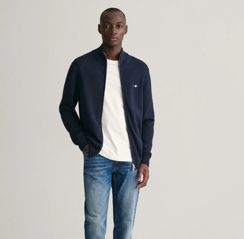 Casual Cotton Zip Cardigan Mørkeblå