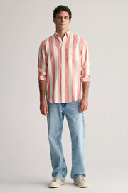 Reg Bold Stripe Linen Shirt, 828 Lys Rosa