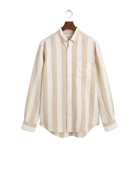 Reg Bold Stripe Linen Shirt, 270 Beige/Khaki