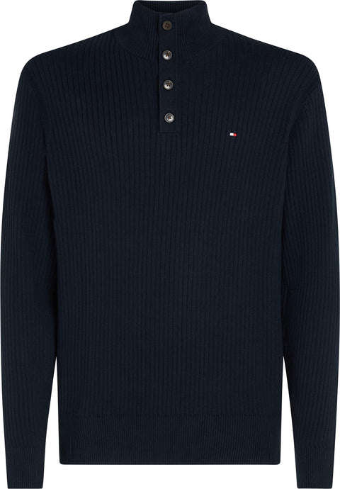 Pima Ctn Cash Structure Btn Mock Blå