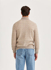 Merino Cable Zip Cardigan, Khaki Beige/Khaki