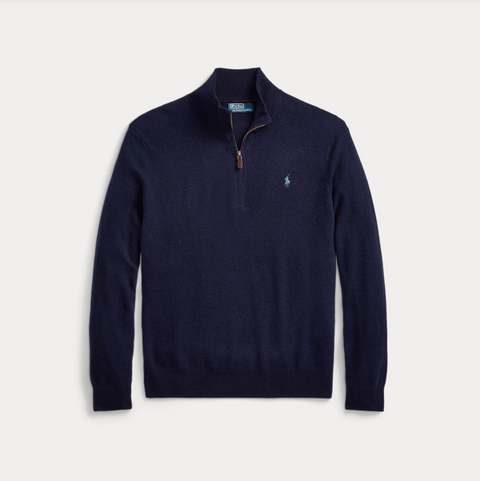 Half Zip Wool Knit, Navy Mørkeblå