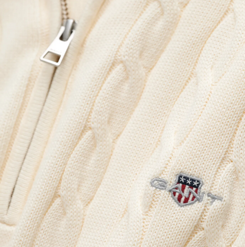 Cotton cable half zip Kremfarget