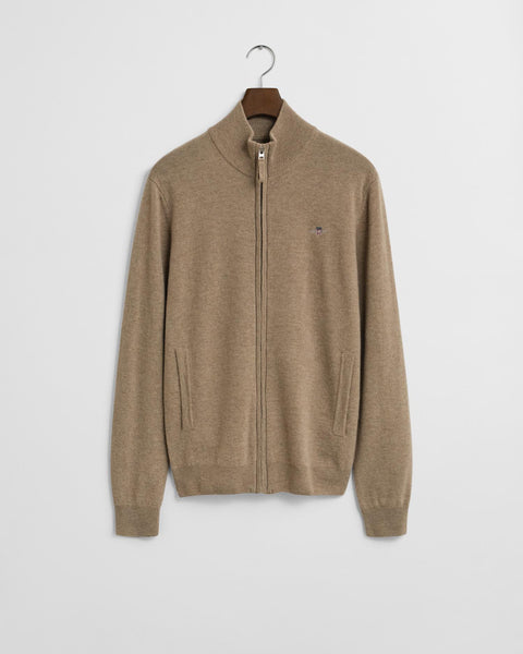 Superfine Lambswool Zip Cardigan Khaki