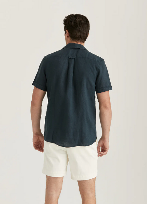 Short Sleeve Linen Shirt Mørkeblå