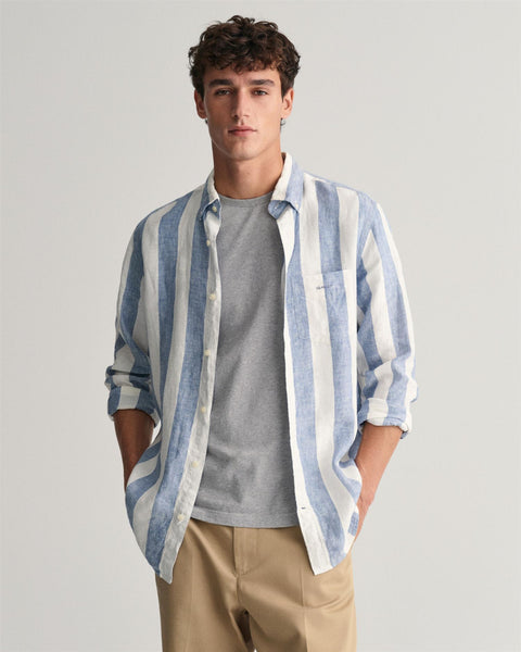 Reg Bold Stripe Linen Shirt Blå