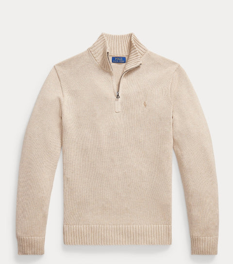 Cotton Zip Sweather, Brown Khaki