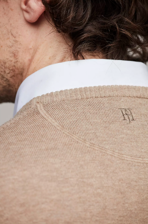 C-NECK SWEATER PATCH, Mørkbeige Beige
