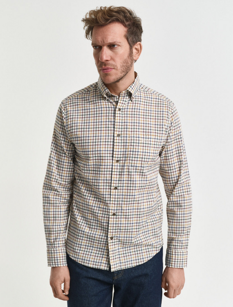 Reg twill Check shirt Beige