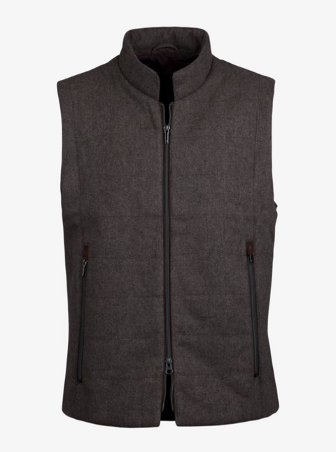 Vest Zip Heringbone Wool/Polyester Mørkebrun