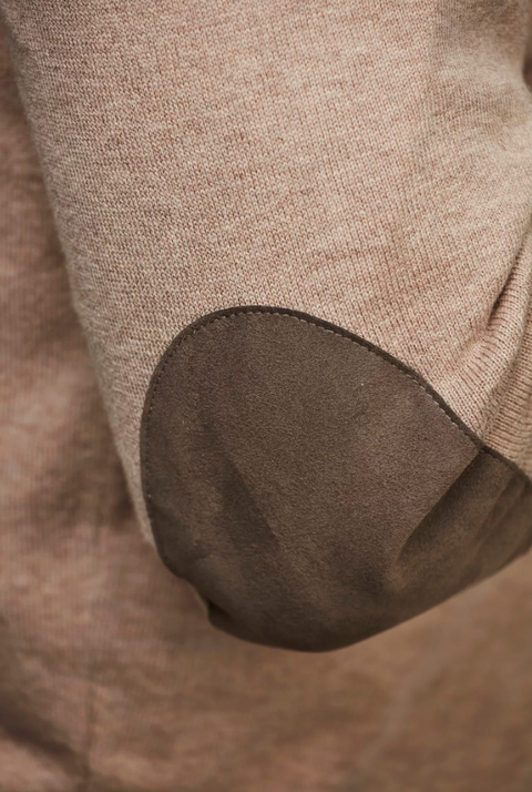 C-NECK SWEATER PATCH, Mørkbeige Beige