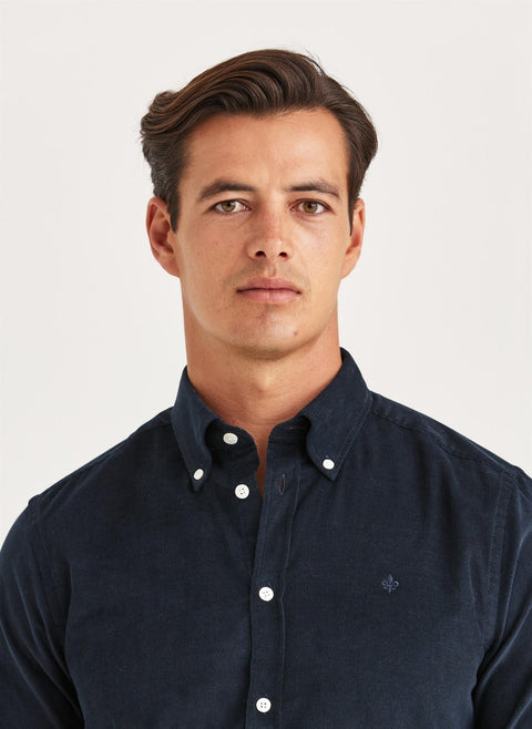 Douglas Cord Shirt Slim, Blue Mørkeblå