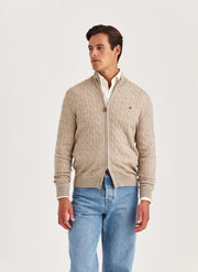 Merino Cable Zip Cardigan, Khaki Beige/Khaki