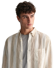 Reg Bold Stripe Linen Shirt, 270 Beige/Khaki