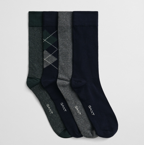 Argyle And Stripe Socks 4-Pack Gb Blå