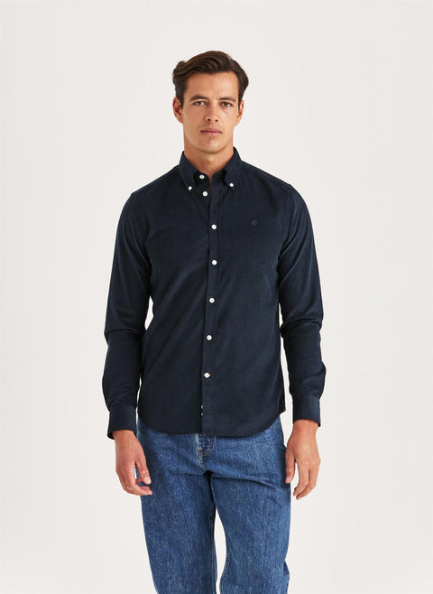 Douglas Cord Shirt Slim, Blue Mørkeblå