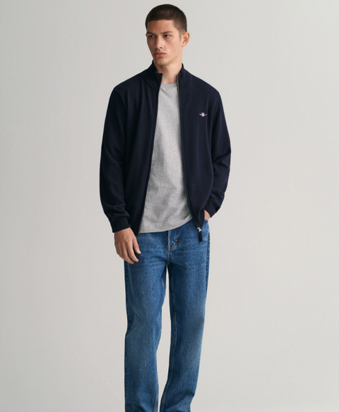 Superfine Lambswool Zip Cardigan Marine