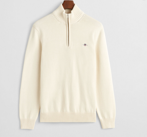 Casual cotton 1/2 zip Off-White