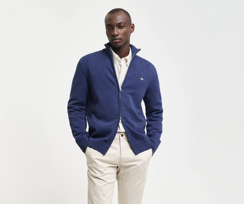 Casual Cotton Zip Cardigan Blå