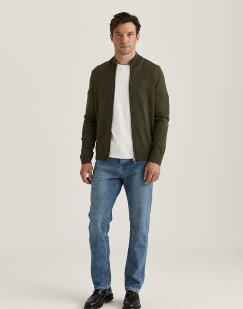 Merino Zip Cardigan, Olive Oliven