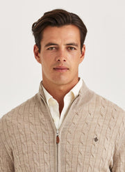 Merino Cable Zip Cardigan, Khaki Beige/Khaki
