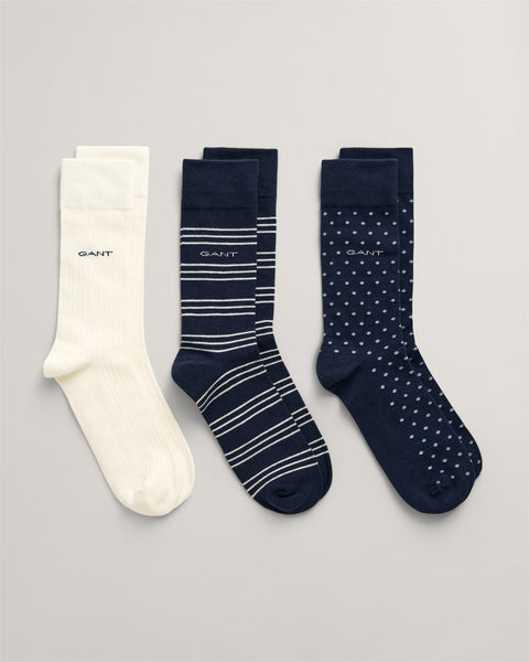 Stripe & Dot Socks, 433 Mørkeblå