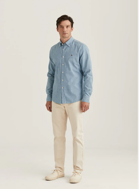 Chambray Shirt slim Blå