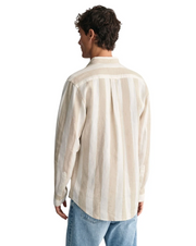 Reg Bold Stripe Linen Shirt, 270 Beige/Khaki