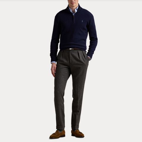 Half Zip Wool Knit, Navy Mørkeblå