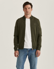 Merino Zip Cardigan, Olive Oliven