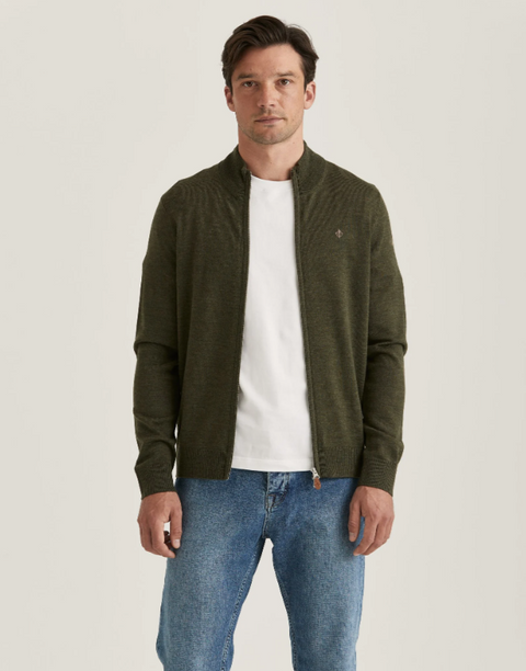 Merino Zip Cardigan, Olive Oliven