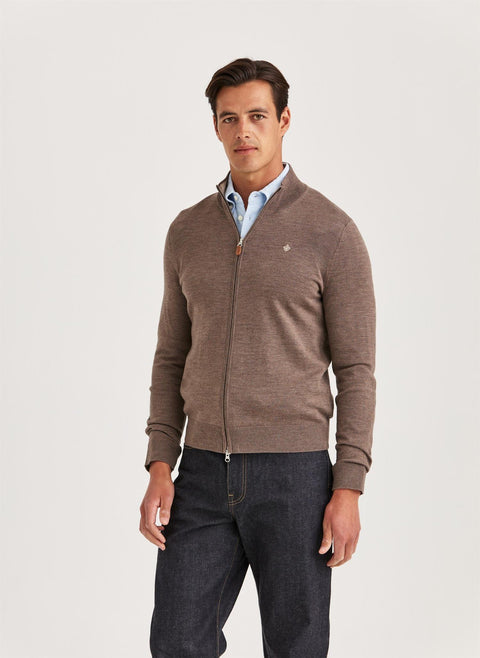Merino Zip Cardigan Brun
