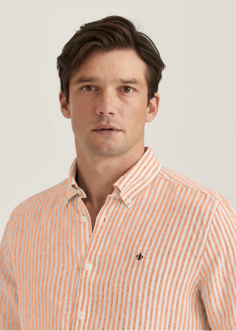 Douglas Linen Stripe Shirt Oransje