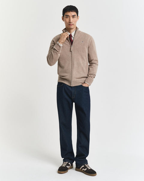 Superfine Lambswool Zip Cardigan Khaki