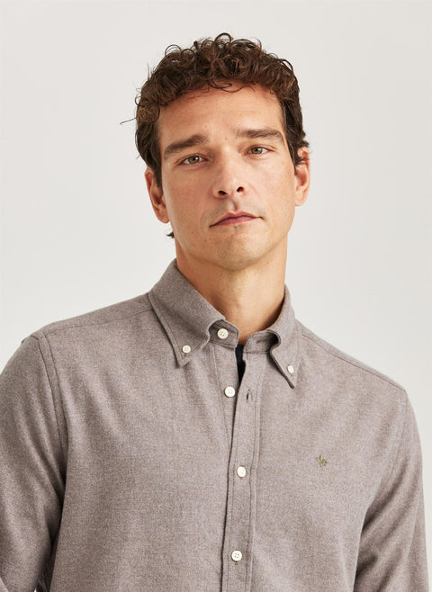 Twill Flannel Shirt, Classic Fit Brun