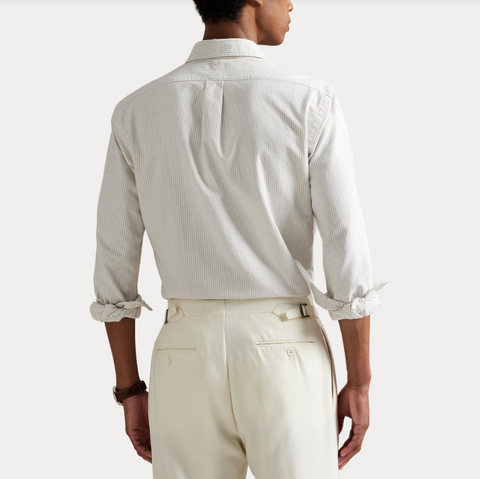 Slim Fit Striped Oxford Shirt Beige