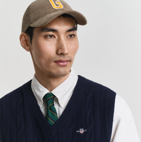 Cable vest lambswool Marine