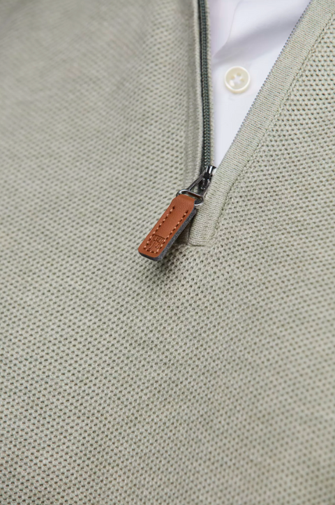 HALF ZIP STRUCTURE KNIT, GREEN Grønn