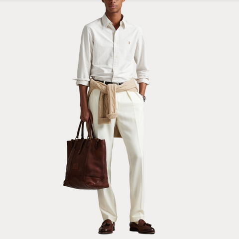 Slim Fit Striped Oxford Shirt Beige