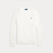 Polo LS Cable knit, white Hvit