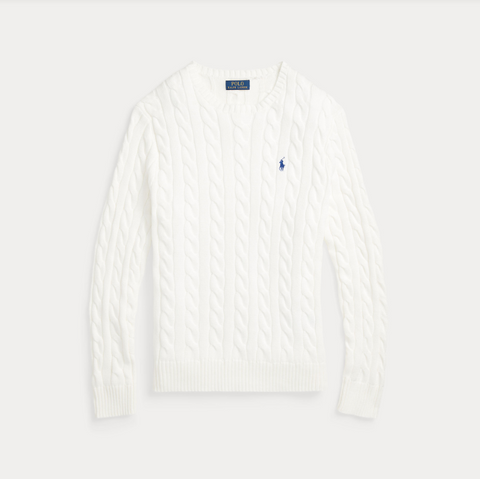 Polo LS Cable knit, white Hvit