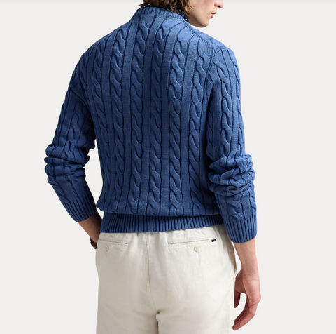 CABLE-KNIT GARMENT-DYED Blå