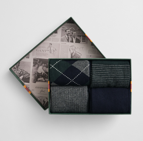 Argyle And Stripe Socks 4-Pack Gb Blå