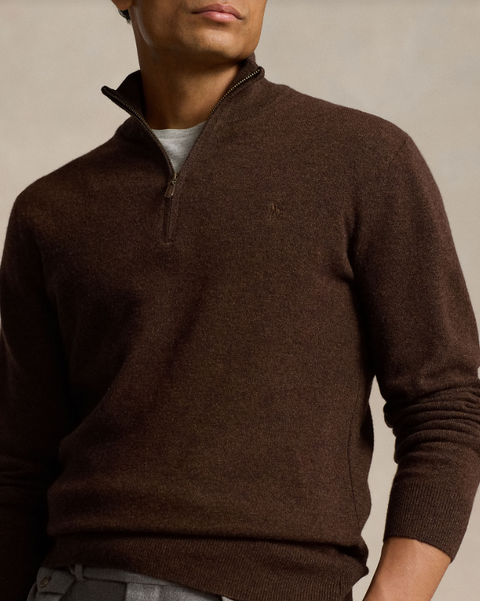 Long Sleeve Halfzip, DK.Brown Mørkebrun