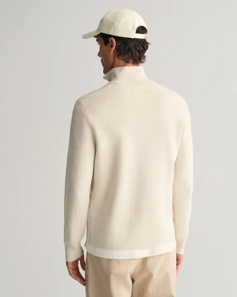 Milano knit cotton half zip Beige