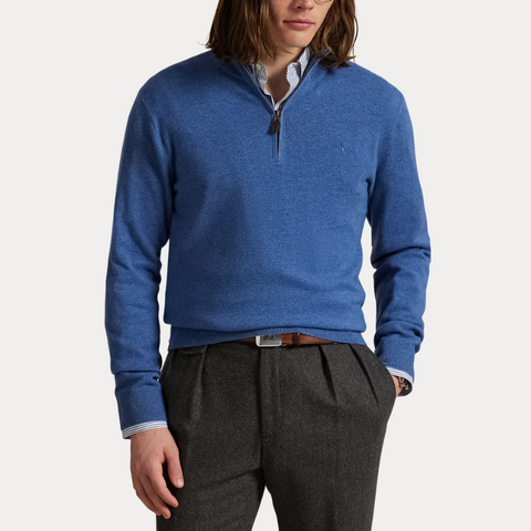 Half Zip Wool Knit Blå